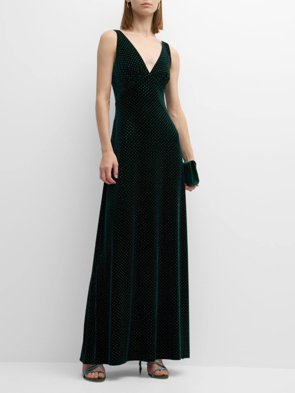 Liv Foster Sleeveless Rhinestone Velvet Gown, Basil, Women's, 10, Evening Formal